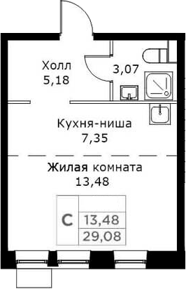Студия, 29.08 м², 23/25 этаж, ЖК «КИТ»