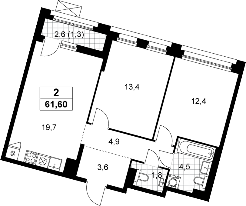 3-комн., 60.3 м², 7/14 этаж, ЖК «Прокшино»