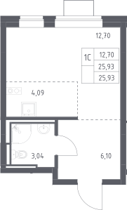 Студия, 25.93 м², 11/12 этаж, ЖК «Богдановский лес»