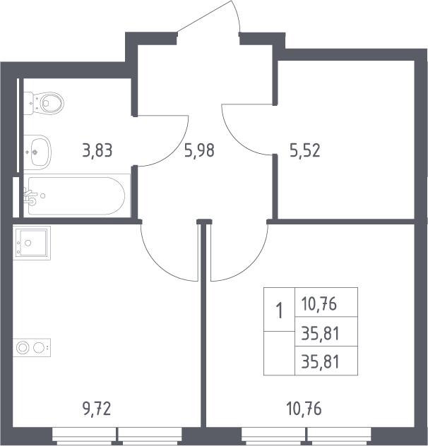 1-комн., 35.81 м², 9/12 этаж, ЖК «Остафьево»