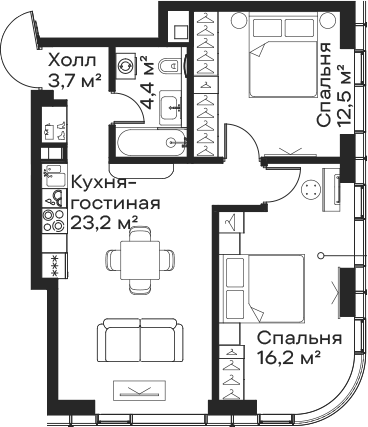 3-комн., 60 м², 48/59 этаж, ЖК «Сити Бэй»