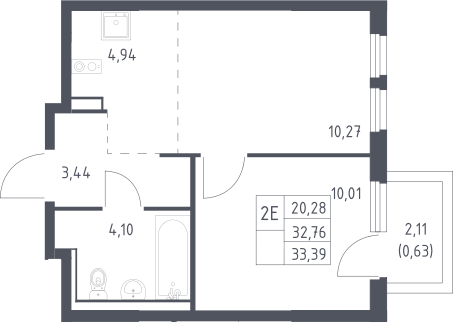 2-комн., 32.76 м², 9/17 этаж, ЖК «Пригород Лесное»
