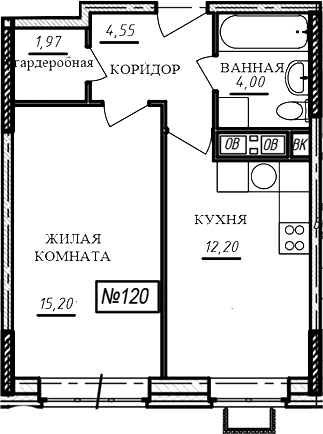 1-комн., 37.9 м², 9/16 этаж, ЖК «Краснофлотский»