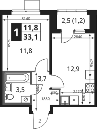 1-комн., 32.5 м², 8/17 этаж, ЖК «1-й Ясеневский»