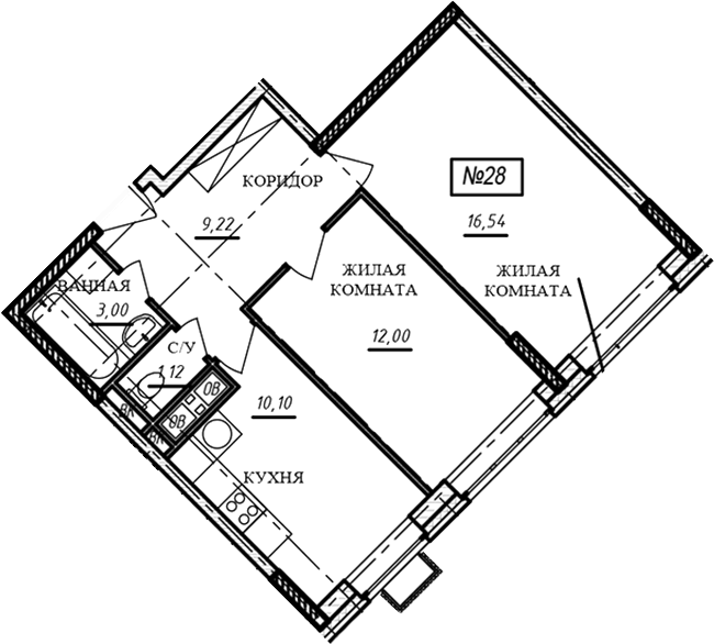 2-комн., 52 м², 7/16 этаж, ЖК «Краснофлотский»