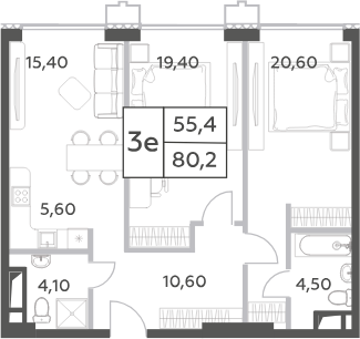 3-комн., 80.2 м², 34/52 этаж, ЖК «Will Towers»