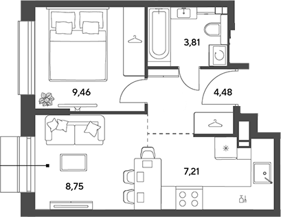 2-комн., 33.71 м², 15/15 этаж, ЖК «Публицист»
