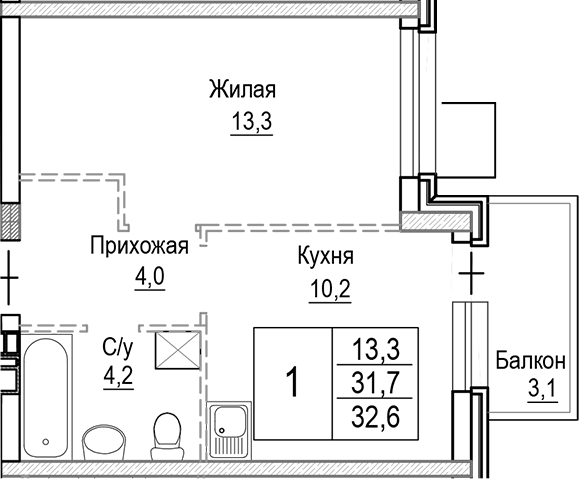 1-комн. Лесная Отрада
