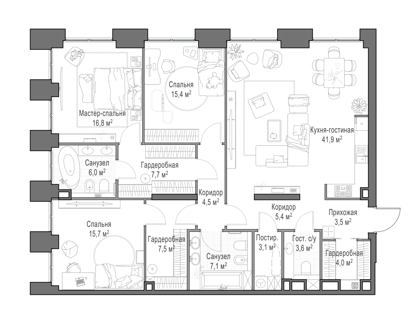 4+ комнаты, 143.5 м², 10/23 этаж, ЖК «Квартал Life Time»