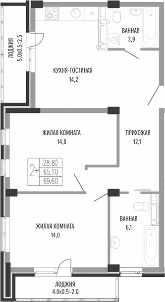 3-комн. квартира, 67.2 м² в ЖК Екатерининский парк — фото 3