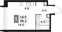 Студия, 28.2 м², 43/58 этаж, ЖК «Амбер Сити»