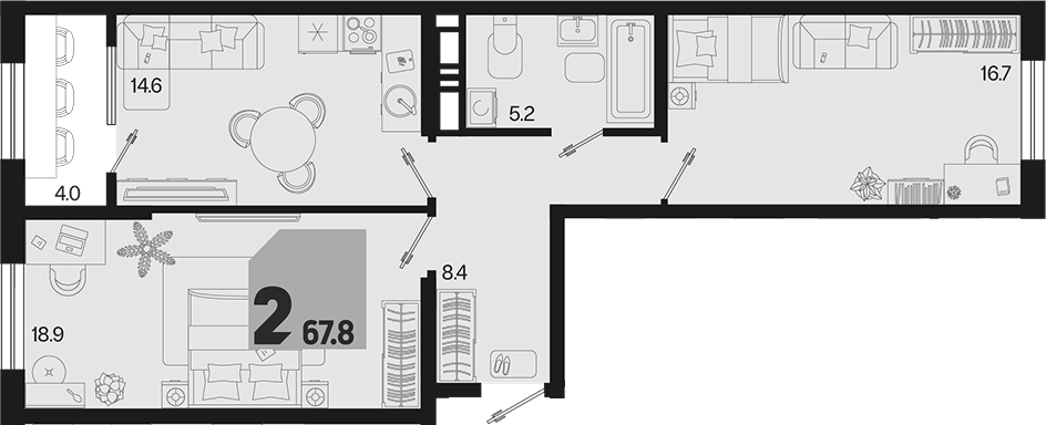 Продается 2-комн. квартира, 63.8 м² — фото 2