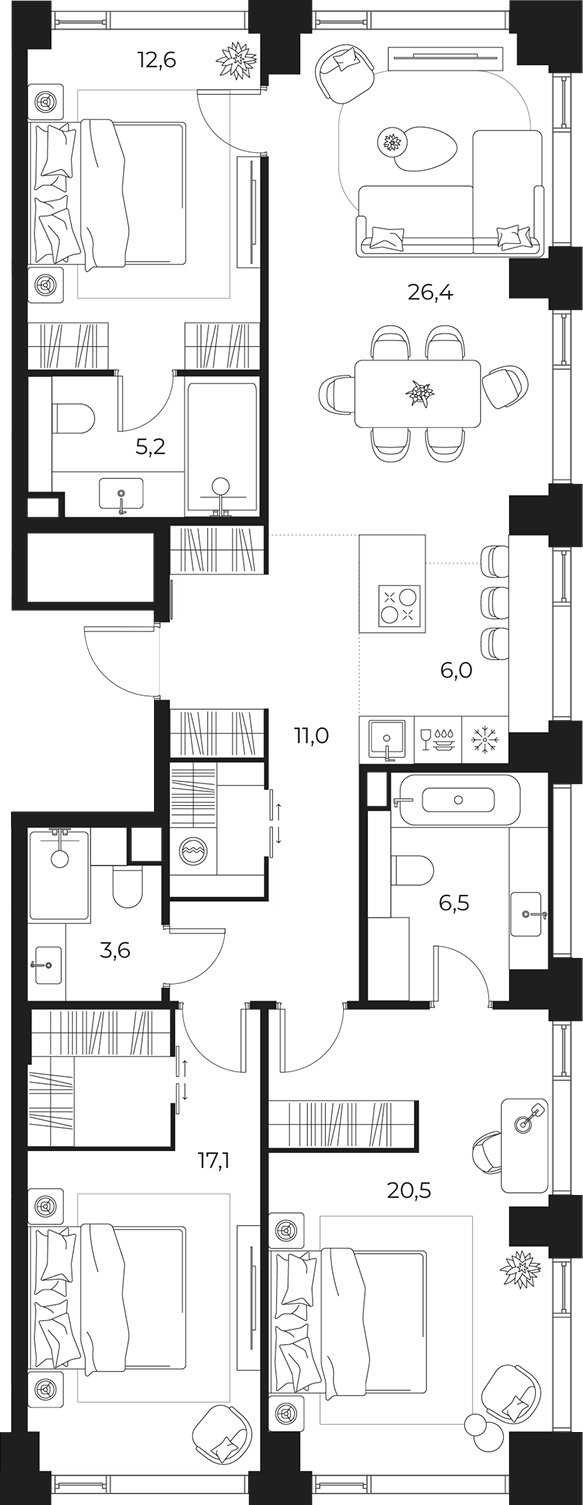 4+ комнаты, 108.9 м², 6/23 этаж, ЖК «МАСТЕРС»