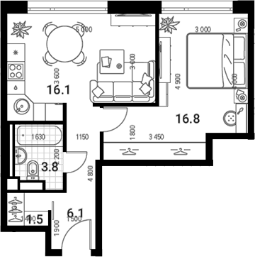 2-комн., 43.8 м², 33/35 этаж, ЖК «Нагатино Ай-Лэнд»