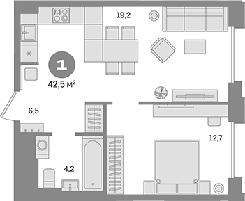 1-комн., 42.5 м², 16/21 этаж, ЖК «Квартал Герцена»