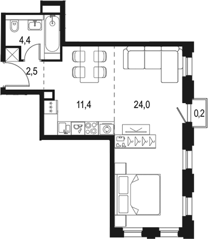 1-комн., 42.3 м², 25/40 этаж, ЖК «Левел Селигерская»