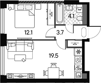 2-комн., 39.4 м², 31/43 этаж, ЖК «МАРК»