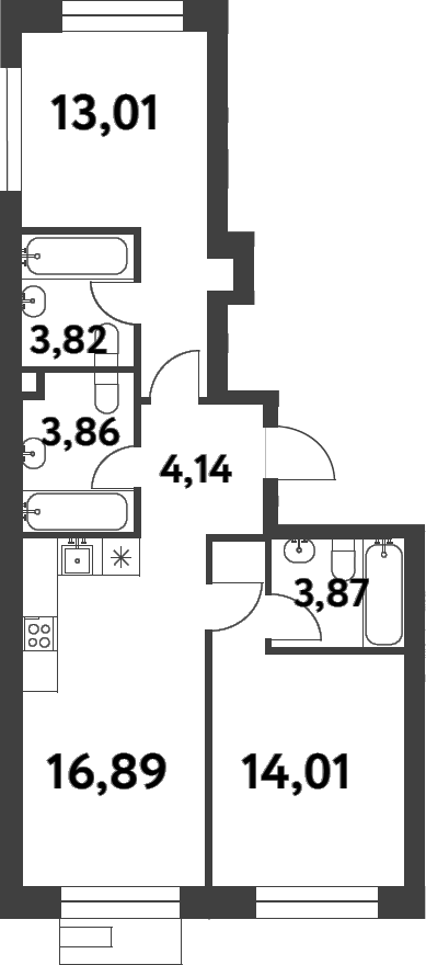2-комн., 59.6 м², 5/16 этаж, ЖК «Смарт Гарден»
