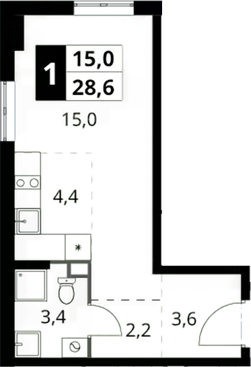 Студия, 28.6 м², 13/16 этаж, ЖК «1-й Шереметьевский»