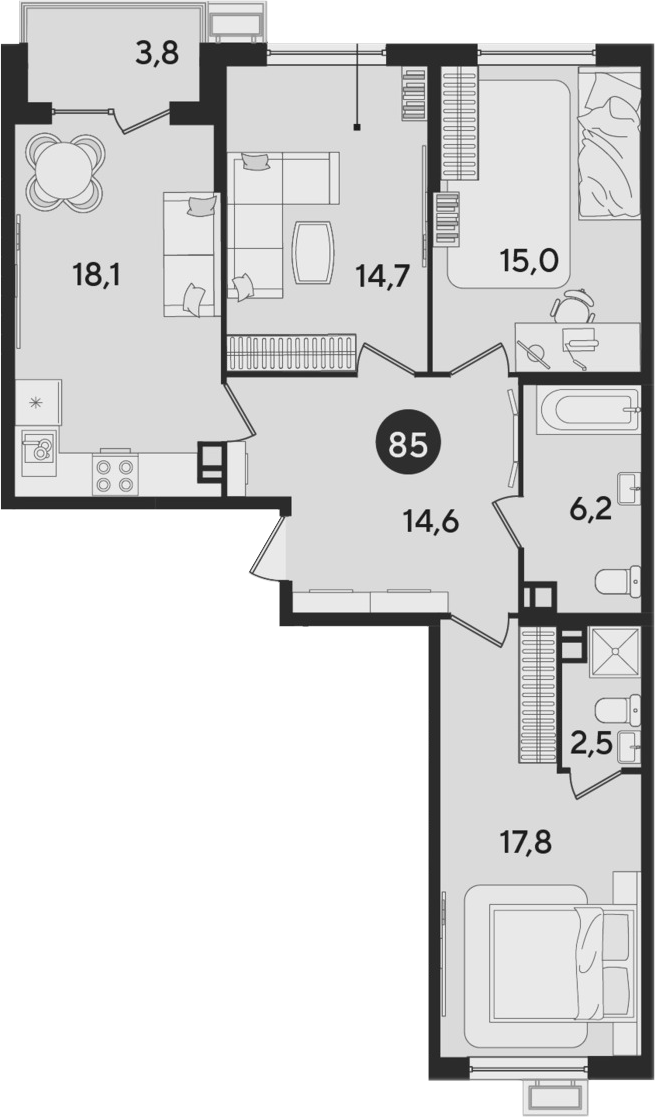 4-комн. квартира, 88.9 м² в ЖК Парк Победы — фото 2