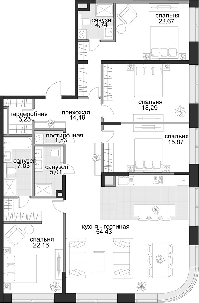 4+ комнаты, 169.45 м², 12/16 этаж, ЖК «Садовническая, 69»