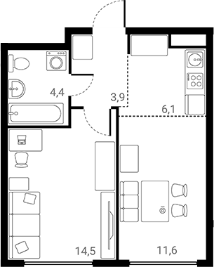 1-комн., 40.5 м², 4/25 этаж, ЖК «Лесная Коллекция»