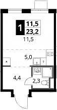 Студия, 23.2 м², 24/24 этаж, ЖК «1-й Донской»