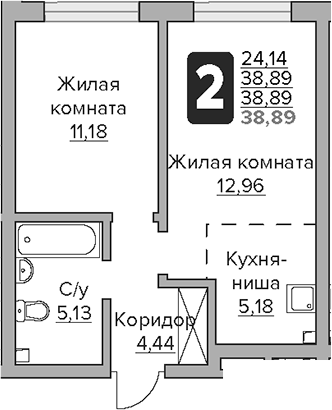 2-комн. Гранель Тринити