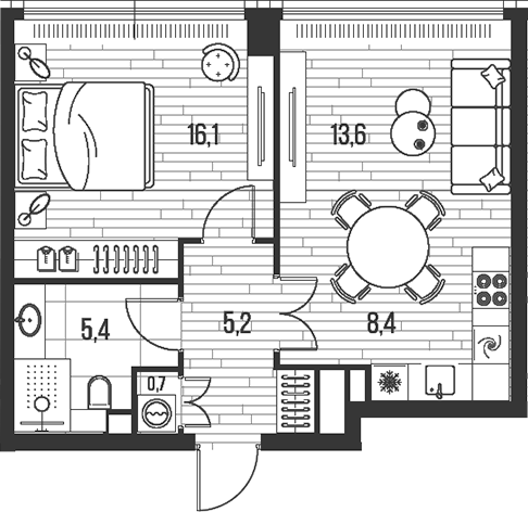 2-комн., 49.4 м², 29/47 этаж, ЖК «HIGH LIFE»