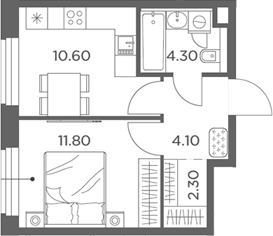 1-комн., 33.1 м², 23/23 этаж, ЖК «Белый Град»