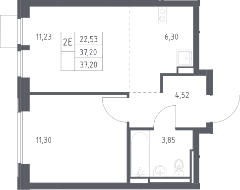 2-комн., 37.2 м², 3/12 этаж, ЖК «Богдановский лес»