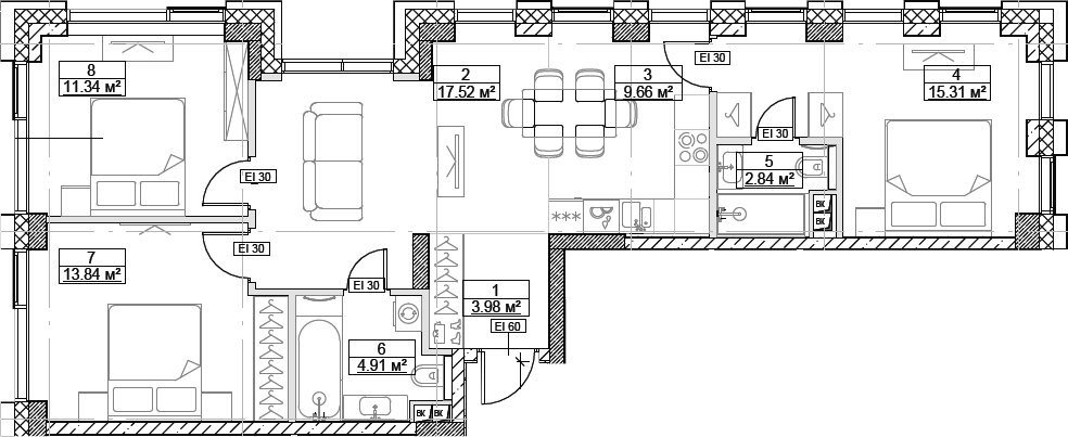 4+ комнаты, 79.4 м², 2/26 этаж, ЖК «Сити Бэй»