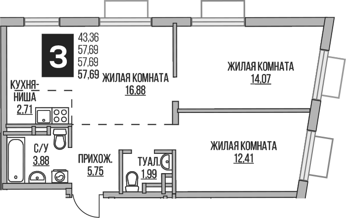 3-комн. Гранель Аникеевский