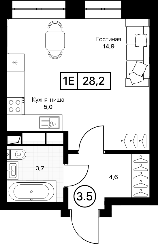 Студия, 28.2 м², 10/17 этаж, ЖК «Пушкино Град»