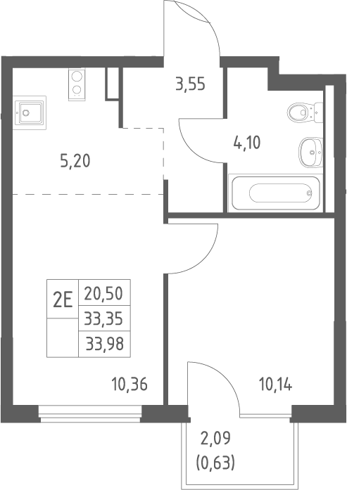 1-комн., 33.35 м², 3/11 этаж, ЖК «Горки Парк»