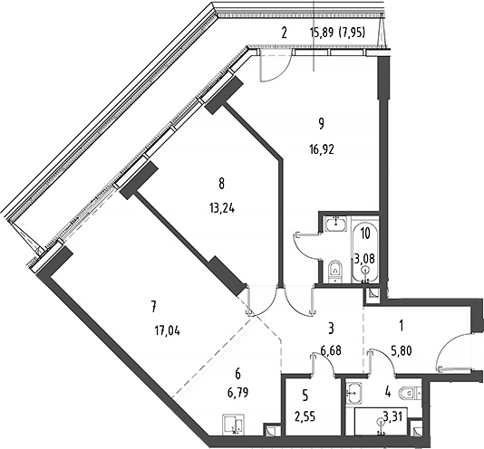 3-комн., 75.41 м², 15/57 этаж, ЖК «Джойс»