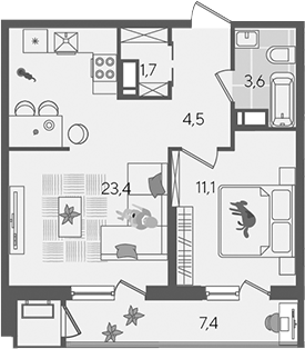 2-комн. квартира, 44.3 м² в ЖК Рекорд — фото 2