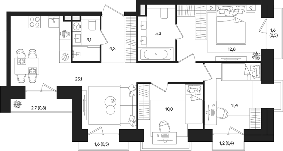 4+ комнаты, 72 м², 24/27 этаж, ЖК «ТАТУМ»