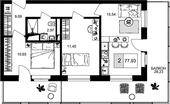 3-комн. квартира, 49.7 м² в ЖК IT гостиничный комплекс Корсаков — фото 2