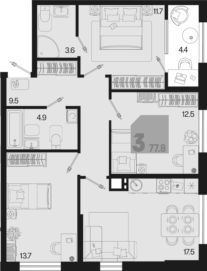 4-комн. квартира, 73.4 м² в ЖК Первое место — фото 2