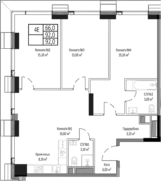 4+ комнаты, 92 м², 23/35 этаж, ЖК «Мираполис»