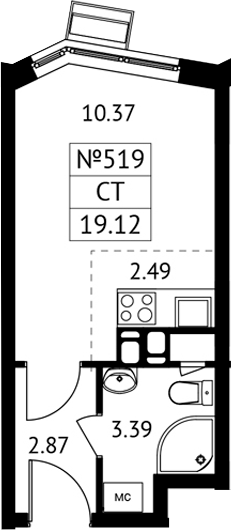Студия, 19.12 м², 7/13 этаж, ЖК «Новотомилино»
