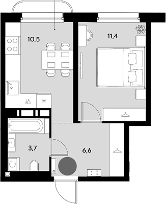 1-комн. квартира, 32.2 м² в ЖК Грейд — фото 2