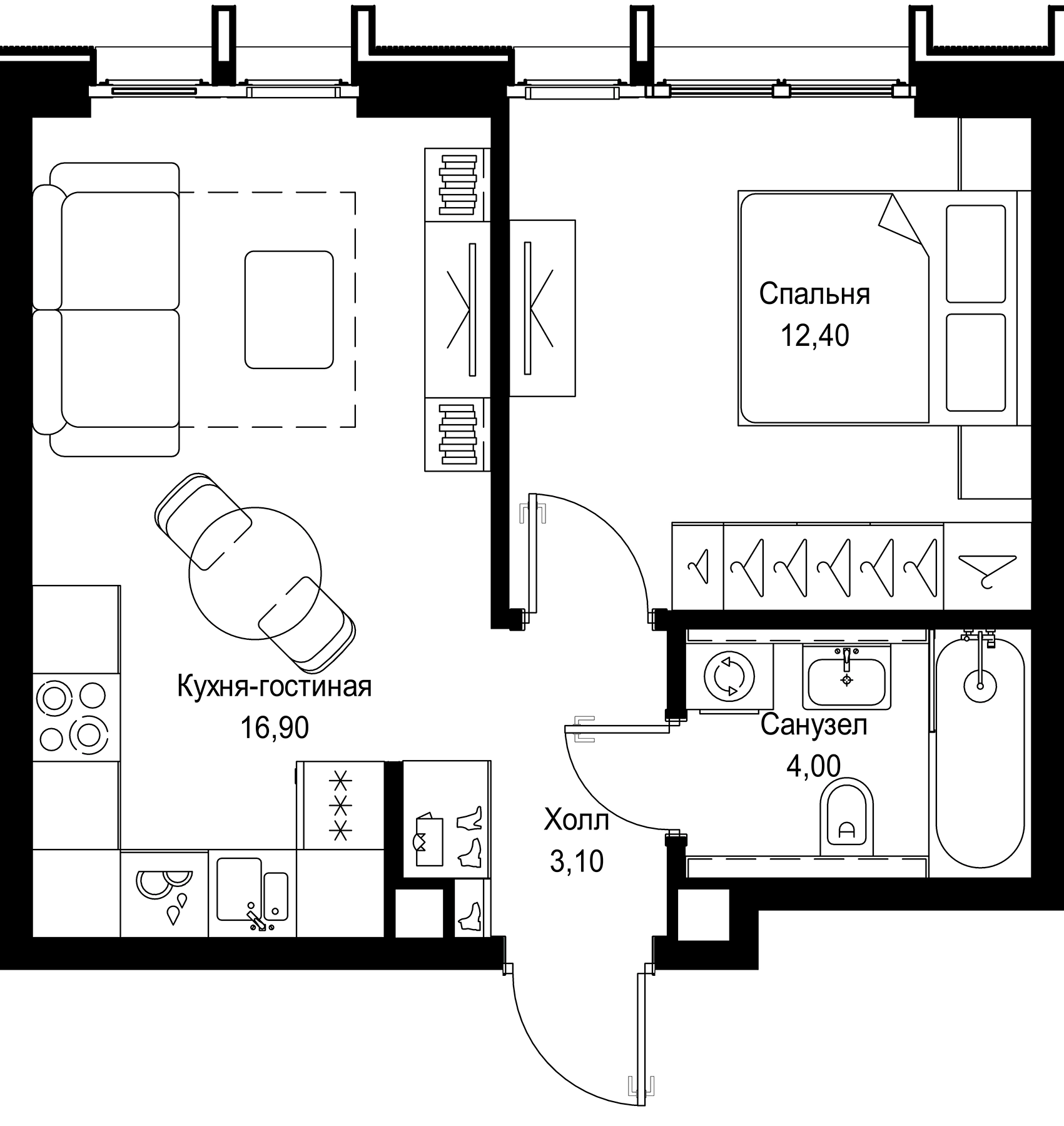 2-комн., 36.4 м², 12/12 этаж, ЖК «СИТИДЗЕН»