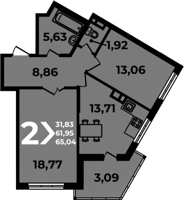 2-комн. квартира, 61.95 м² в ЖК Аксиома — фото 2