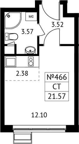 Студия, 21.57 м², 2/13 этаж, ЖК «Новотомилино»