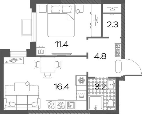 2-комн., 38.1 м², 24/24 этаж, ЖК «Лучи»