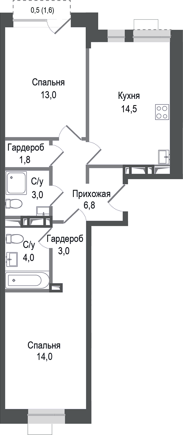 2-комн., 60.1 м², 5/8 этаж, ЖК «Киноквартал»