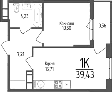 1-комн. квартира, 37.65 м² в ЖК Кумир — фото 2