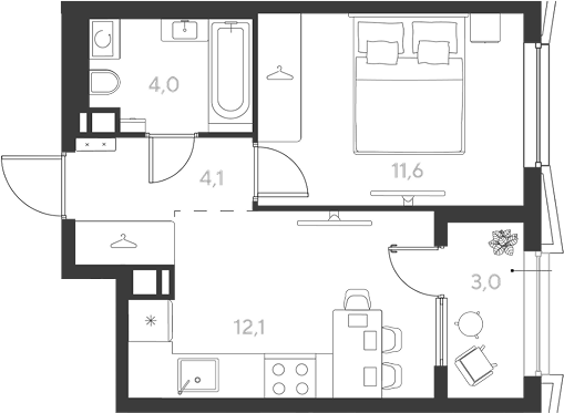 1-комн., 31.8 м², 3/9 этаж, ЖК «Ридз»